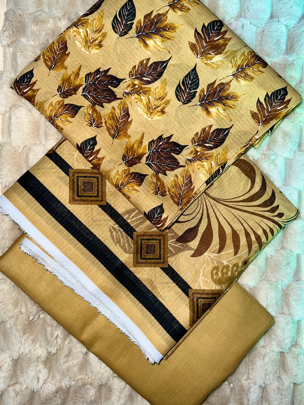 Autumn Leaf – Mustard 3Pc Unstitched Bana Dora Lawn Suit