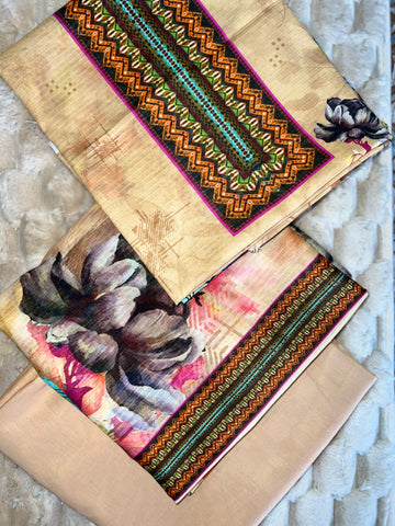 Beige Aztec – 3Pc Unstitched Bana Dora Lawn Suit