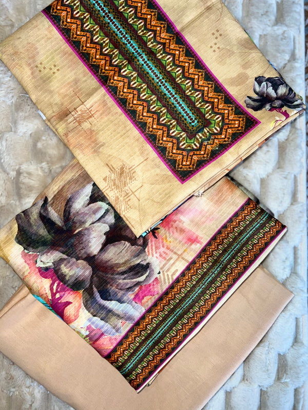 Beige Aztec – 3Pc Unstitched Bana Dora Lawn Suit