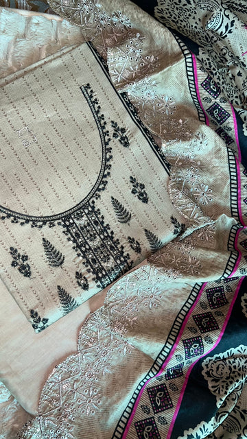 Skin Fern – Sequined Embroidered 3Pc Suit with Bordered Dupatta