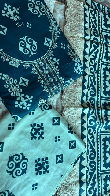 Navy Blue Aztec – Embroidered 3Pc Suit with Bordered Dupatta
