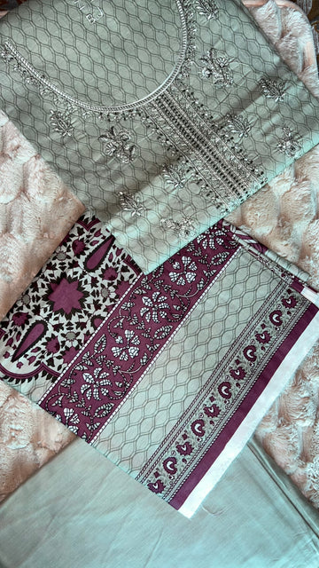 Sage Grey – Self Jaal Embroidered 3Pc Suit