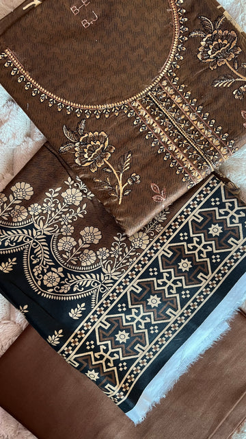 Chocolate Brown – Embroidered 3Pc Suit