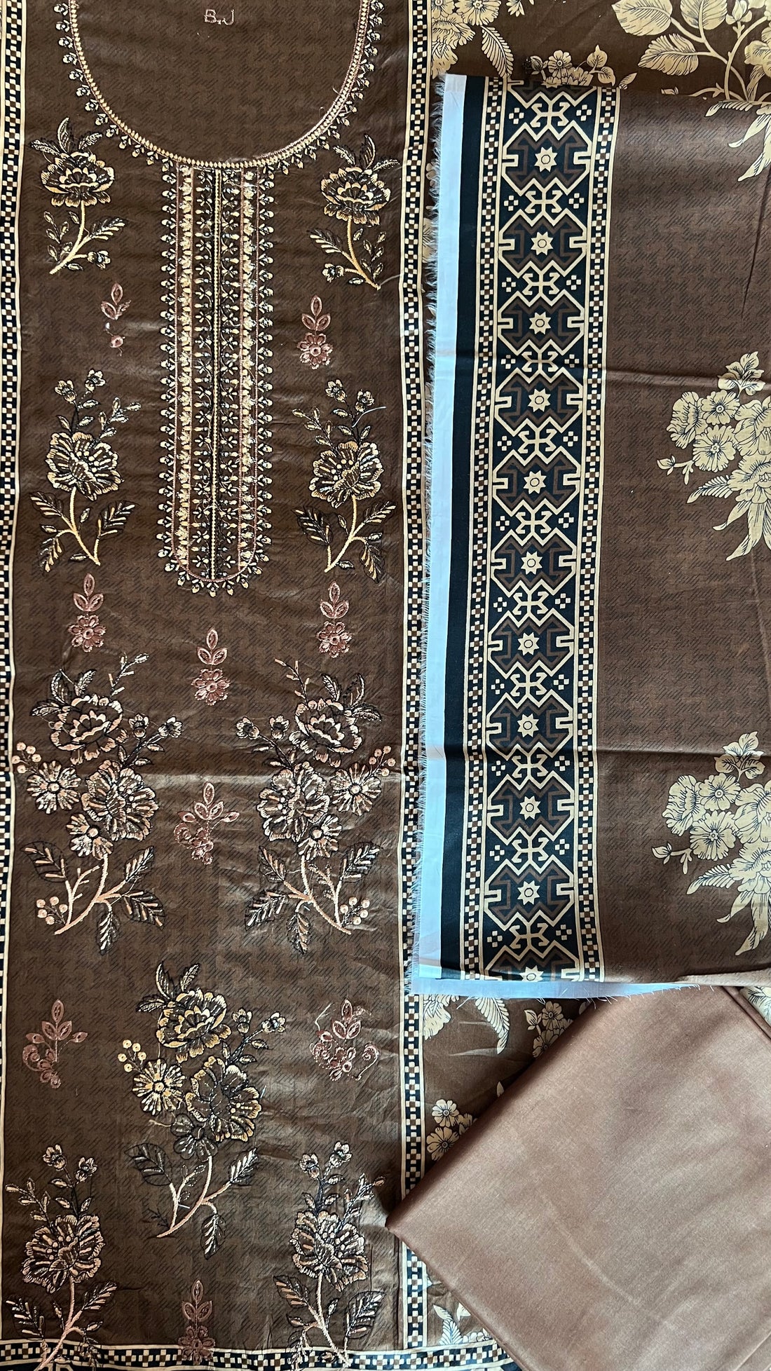 Chocolate Brown – Embroidered 3Pc Suit